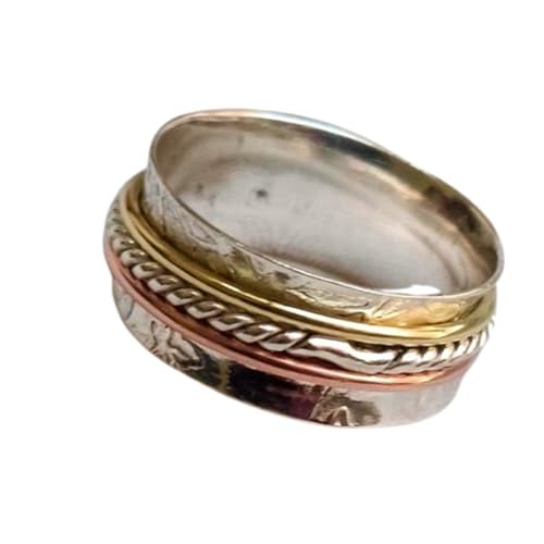 925 Sterling Silber Spinner Ring Unisex, minimalistisches Meditations-Fidget-Band, Meditation zur Angstlinderung, rotierender, gehämmerter Boho-Ring für Entspannung und Komfort|LK_SPV_TTT_0443 von LKBEADS