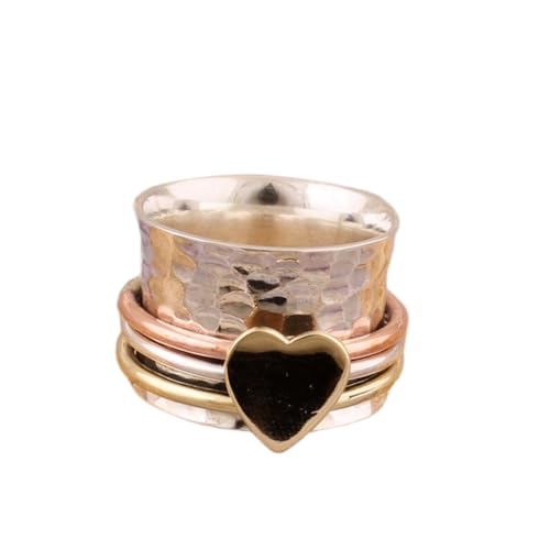 925 Sterling Silber Spinner Ring Unisex, minimalistisches Meditations-Fidget-Band, Meditation zur Angstlinderung, rotierender, gehämmerter Boho-Ring für Entspannung und Komfort|LK_SPV_TTT_0444 von LKBEADS