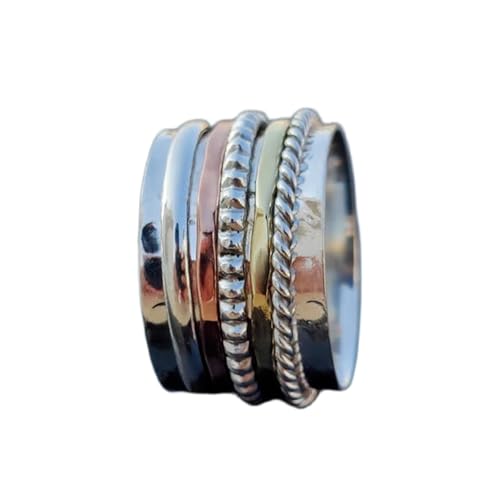 925 Sterling Silber Spinner Ring Unisex, minimalistisches Meditations-Fidget-Band, Meditation zur Angstlinderung, rotierender, gehämmerter Boho-Ring für Entspannung und Komfort|LK_SPV_TTT_0448 von LKBEADS