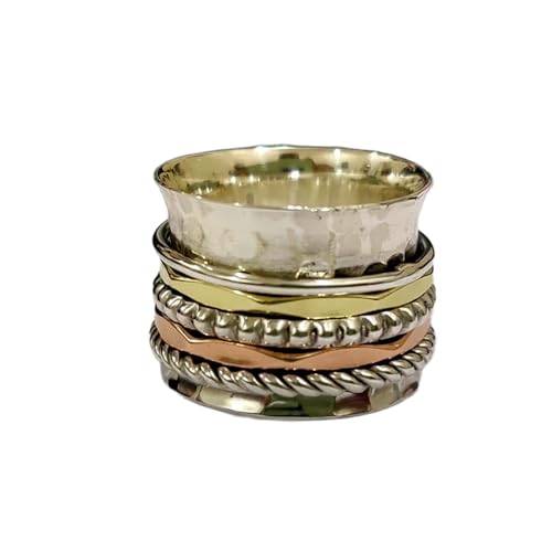 925 Sterling Silber Spinner Ring Unisex, minimalistisches Meditations-Fidget-Band, Meditation zur Angstlinderung, rotierender, gehämmerter Boho-Ring für Entspannung und Komfort|LK_SPV_TTT_0449 von LKBEADS