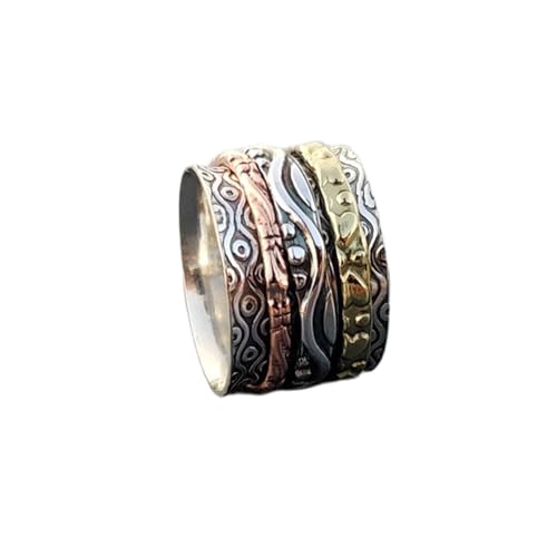 925 Sterling Silber Spinner Ring Unisex, minimalistisches Meditations-Fidget-Band, Meditation zur Angstlinderung, rotierender, gehämmerter Boho-Ring für Entspannung und Komfort|LK_SPV_TTT_0451 von LKBEADS