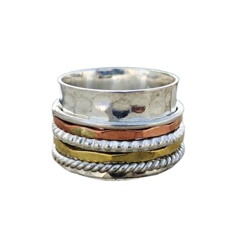 925 Sterling Silber Spinner Ring Unisex, minimalistisches Meditations-Fidget-Band, Meditation zur Angstlinderung, rotierender, gehämmerter Boho-Ring für Entspannung und Komfort|LK_SPV_TTT_0461 von LKBEADS