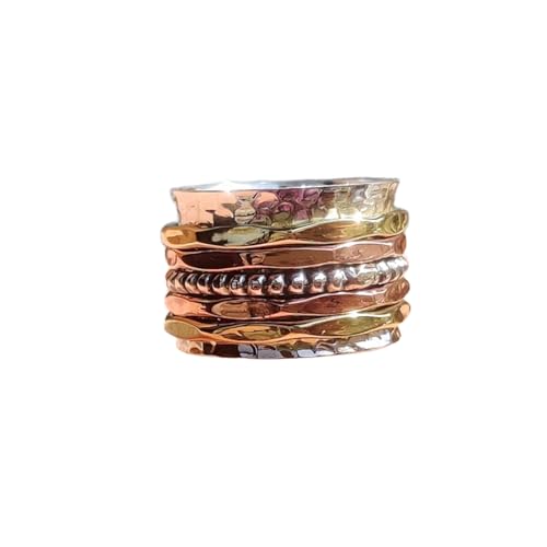 925 Sterling Silber Spinner Ring Unisex, minimalistisches Meditations-Fidget-Band, Meditation zur Angstlinderung, rotierender, gehämmerter Boho-Ring für Entspannung und Komfort|LK_SPV_TTT_0463 von LKBEADS