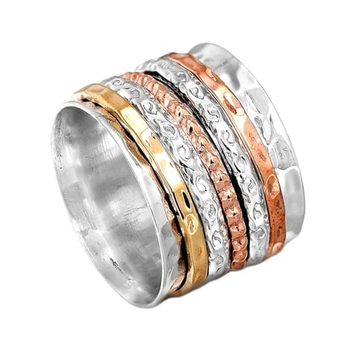 925 Sterling Silber Spinner Ring Unisex, minimalistisches Meditations-Fidget-Band, Meditation zur Angstlinderung, rotierender, gehämmerter Boho-Ring für Entspannung und Komfort|LK_SPV_TTT_0471 von LKBEADS