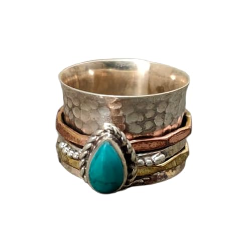 925 Sterling Silber Spinner Ring Unisex, minimalistisches Meditations-Fidget-Band, Meditation zur Angstlinderung, rotierender, gehämmerter Boho-Ring für Entspannung und Komfort|LK_SPV_TTT_0472 von LKBEADS