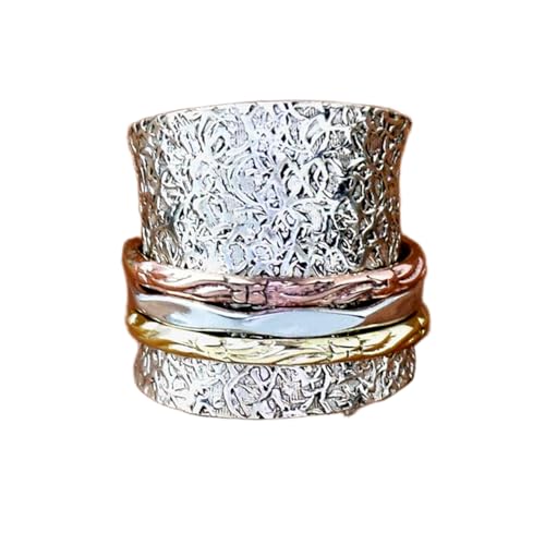 925 Sterling Silber Spinner Ring Unisex, minimalistisches Meditations-Fidget-Band, Meditation zur Angstlinderung, rotierender, gehämmerter Boho-Ring für Entspannung und Komfort|LK_SPV_TTT_0473 von LKBEADS