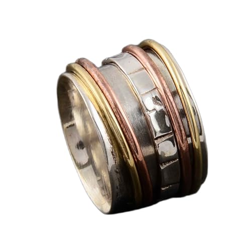 925 Sterling Silber Spinner Ring Unisex, minimalistisches Meditations-Fidget-Band, Meditation zur Angstlinderung, rotierender, gehämmerter Boho-Ring für Entspannung und Komfort|LK_SPV_TTT_0474 von LKBEADS