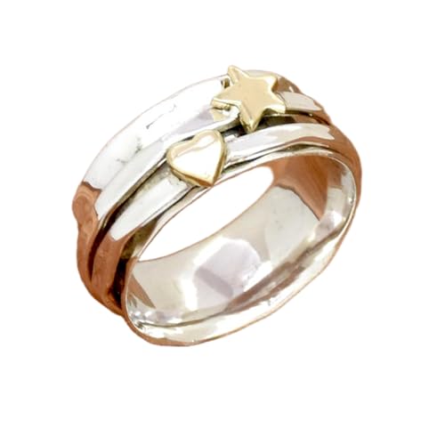 925 Sterling Silber Spinner Ring Unisex, minimalistisches Meditations-Fidget-Band, Meditation zur Angstlinderung, rotierender, gehämmerter Boho-Ring für Entspannung und Komfort|LK_VSP_TT_0045 von LKBEADS