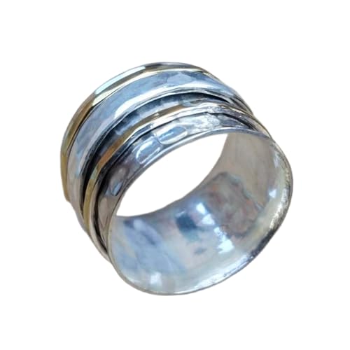925 Sterling Silber Spinner Ring Unisex, minimalistisches Meditations-Fidget-Band, Meditation zur Angstlinderung, rotierender, gehämmerter Boho-Ring für Entspannung und Komfort|LK_VSP_TT_0082 von LKBEADS
