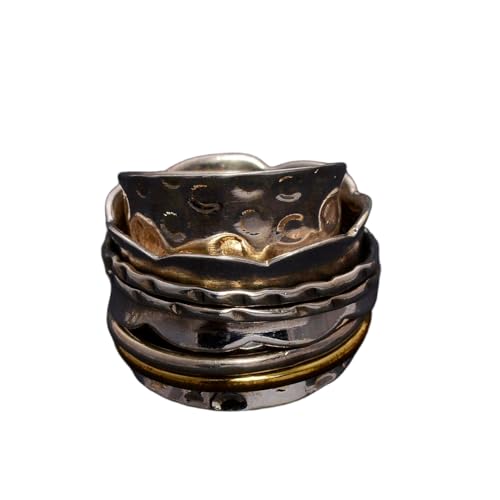 925 Sterling Silber Spinner Ring Unisex, minimalistisches Meditations-Fidget-Band, Meditation zur Angstlinderung, rotierender, gehämmerter Boho-Ring für Entspannung und Komfort | LK_VSP_TT_0156 von LKBEADS