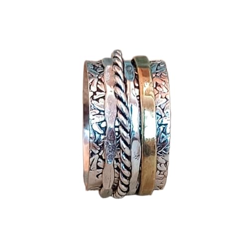 925 Sterling Silber Spinner Ring Unisex, minimalistisches Meditations-Fidget-Band, Meditation zur Angstlinderung, rotierender, gehämmerter Boho-Ring für Entspannung und Komfort | LK_VSP_TT_0158 von LKBEADS