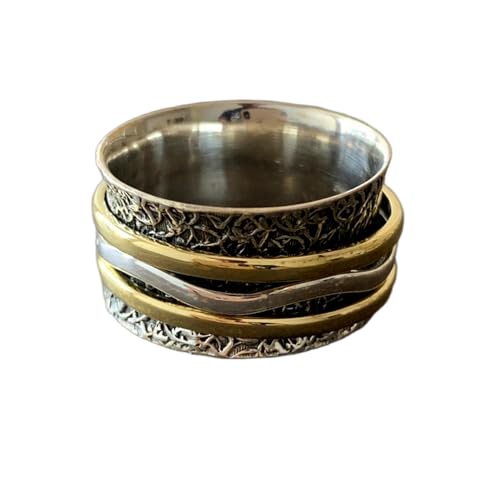 925 Sterling Silber Spinner Ring Unisex, minimalistisches Meditations-Fidget-Band, Meditation zur Angstlinderung, rotierender, gehämmerter Boho-Ring für Entspannung und Komfort | LK_VSP_TT_0199 von LKBEADS