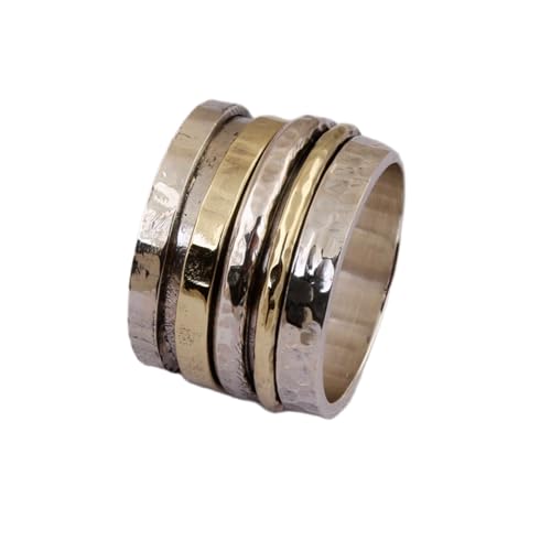 925 Sterling Silber Spinner Ring Unisex, minimalistisches Meditations-Fidget-Band, Meditation zur Angstlinderung, rotierender, gehämmerter Boho-Ring für Entspannung und Komfort | LK_VSP_TT_0246 von LKBEADS