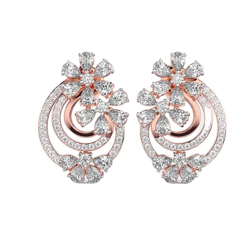 925 Sterling Silber Splendid Bunch Ohrringe | Roségold-Beschichtung | Anzahl der Steine: 90 | Edelsteingröße: 0,01–0,10 mm | Gewicht: 1,63 Karat | Form: Rund & Birne | 4,556 Gramm || R_00024 von LKBEADS