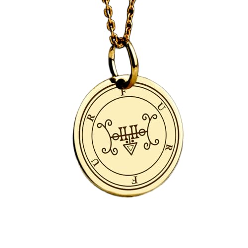 925er Sterlingsilber| 24 mm 18 Zoll Kette Furfur-Siegel| Schmuck Großen Grafen der Hölle Furtur-Dämonen- Amulett goetischen Zauberbüchern Siegel Salomon-Talismans Vergoldung| handgefertigt LG_00683 von LKBEADS