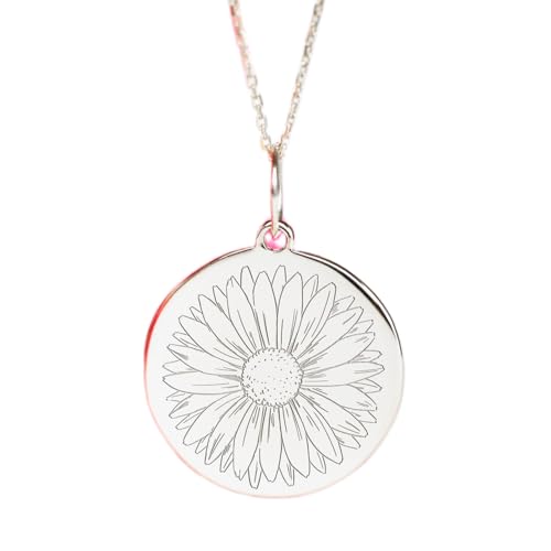 925er Sterlingsilber | Halskette mit Sonnenblumen-Charm | Anhänger | mit 18-Zoll-Kettenstift. Größe: 24 mm | Versilberte Geburtsblume für Juli, handgefertigter Unisex-Schmuck | LKRPS_00089 von LKBEADS