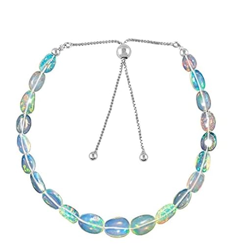 Äthiopischer Opal, 3 x 5–6 x 8 mm, ovale Form, glatt geschliffene Perlen, 17,8 cm, verstellbarer versilberter Verschluss, Armband für Männer und Frauen | LK_STACK_02636 von LKBEADS