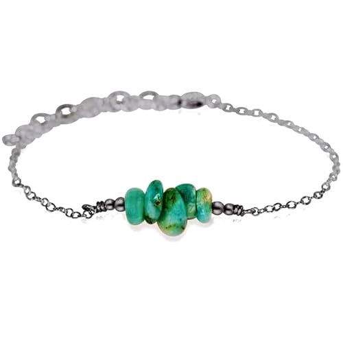 Amazonit 6–8 mm Nugget-Chips-Form, glatt geschliffene Perlen, 17,8 cm, verstellbarer versilberter Verschluss, Armband für Männer und Frauen | LK_STACK_00092 von LKBEADS