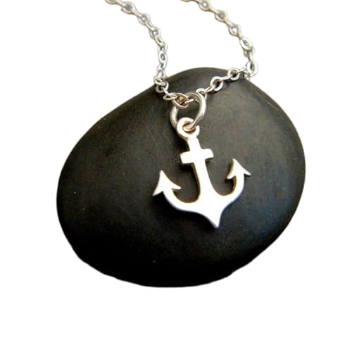 Ankerkette aus 925er Sterlingsilber. Kleiner nautischer Anhänger. Schlichter Schmuck. Boot, Wasser, Strand, Meer, Ozean, Meeresanhänger. Geschenk für sie | mit 45,7 cm langer Kette | versilbert | von LKBEADS