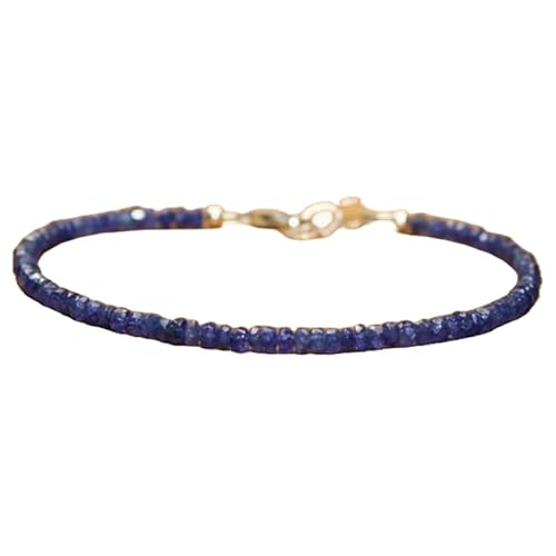 Armband mit 3,5 mm runden, facettierten Perlen und blauem Saphir, 17,8 cm, rosévergoldeter Verschluss, für Herren und Damen | LK_STACK_01556 Armband mit 3,5 mm runden, facettierten Perlen und blauem Saphir, 17,8 cm, rosévergoldeter Verschluss, für Herren und Damen | LK_STACK_01556 von LKBEADS