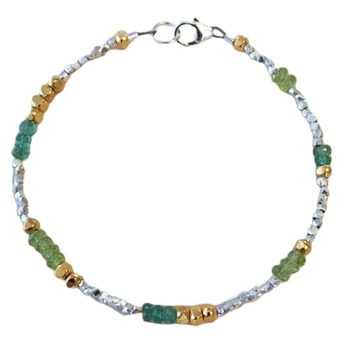 Armband mit Smaragd und Peridot, 3 mm, Rondellform, facettierte Perlen, 17,8 cm, versilberter Verschluss, für Herren und Damen | LK_STACK_07464 von LKBEADS