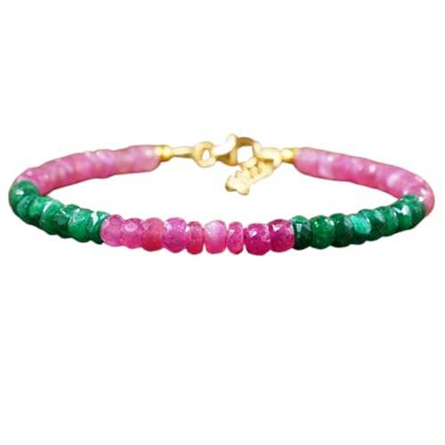 Armband mit Smaragd und Rubin, 3–3,5 mm, Reifenform, facettierte Perlen, 17,8 cm, verstellbarer vergoldeter Verschluss, für Herren und Damen | LK_STACK_07478 von LKBEADS