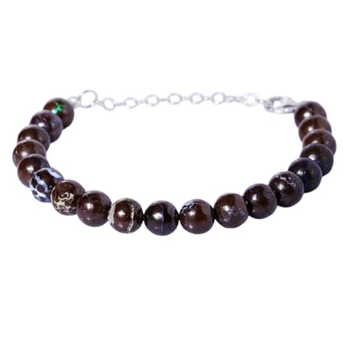 Australischer Boulder-Opal, 8 mm, runde Form, glatt geschliffene Perlen, 17,8 cm, verstellbarer versilberter Verschluss, Armband für Männer und Frauen | LK_STACK_00876 von LKBEADS