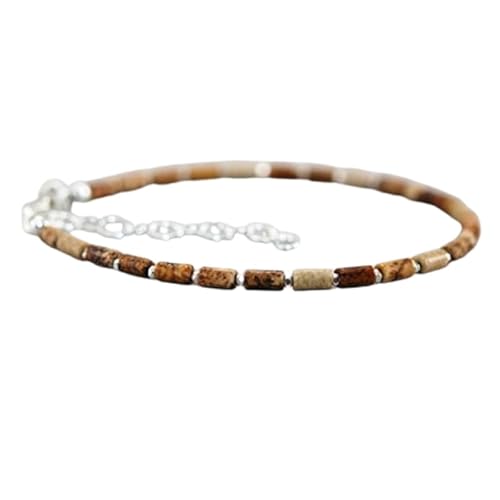 Bildjaspis, 5 x 2 mm, röhrenförmige, glatt geschliffene Perlen, 17,8 cm, versilberter Verschluss, Armband für Männer und Frauen | LK_STACK_05403 von LKBEADS