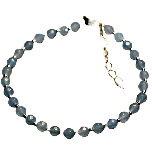 Blaue Jade 4–4,5 mm runde Form facettierte Schliffperlen 7 Zoll verstellbarer versilberter Verschluss Armband für Männer, Frauen|LK_STACK_01479 von LKBEADS