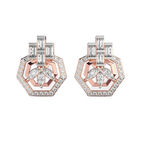 Charmante Ohrstecker aus 925er Sterlingsilber | Roségoldbeschichtung | Steinzahl: 56 | Edelsteingröße: 0,01–0,10 mm | Gewicht: 0,65 Karat | Form: rund & Marquise, Baguette | 3,03 Gramm | R_00016 von LKBEADS