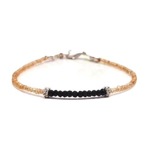 Citrin und schwarzer Turmalin, 3–3,5 mm, Rondellform, facettierte Perlen, 17,8 cm, verstellbarer versilberter Verschluss, Armband für Männer und Frauen | LK_STACK_07338 von LKBEADS
