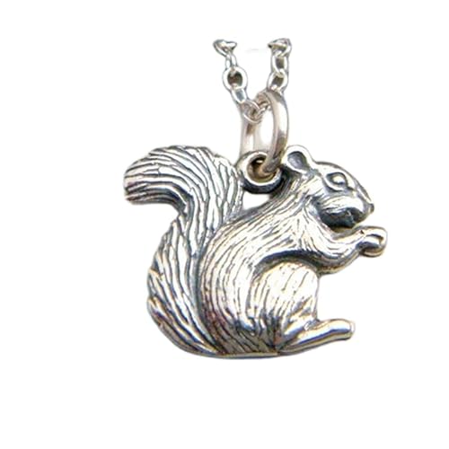 Eichhörnchen-Halskette aus 925er Sterlingsilber. Kleintier-Liebesanhänger. Realistischer Charm, schlichtes Schmuckstück, Sammlergeschenk, Wald, Natur | mit 45,7 cm langer Kette | versilbert | 0608 von LKBEADS