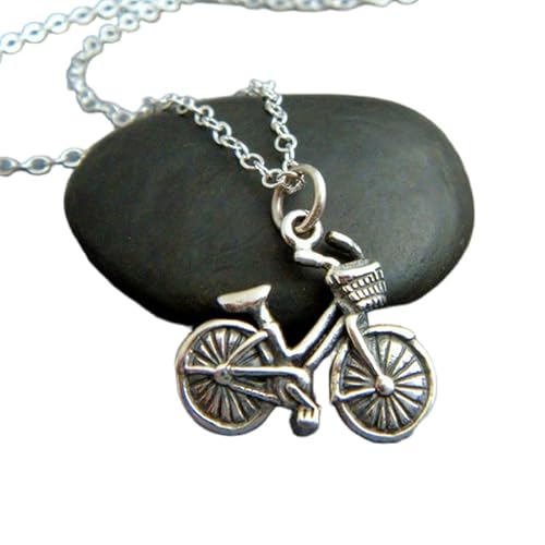 Fahrradkette aus 925er Sterlingsilber|Schlichter Fahrradanhänger|Fahrradkorb-Charm|Speichen, Boho-Stil, Liebe, skurriles, lustiges Geschenk, Damen-Sportschmuck | mit 45,7 cm | versilbert | 0275 von LKBEADS