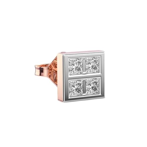 Fair Square Herren-Ohrstecker aus 925er Sterlingsilber | Roségold-Beschichtung | Steinzahl 4 | Edelsteingröße 0,01–0,07 mm | Gewicht 0,204 Karat | Form Prinzessin | 1,431 Gramm || R_00200 von LKBEADS