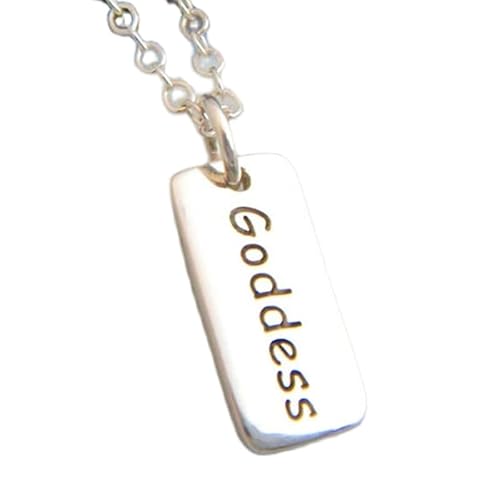 Göttinnen-Halskette aus 925er Sterlingsilber|Inspirierender Schmuck, inspirierendes Zitat, Motto, Affirmation, kleiner, schlichter Anhänger|Wort-Charm-Geschenk für sie | mit 45,7 cm | versilbert | von LKBEADS