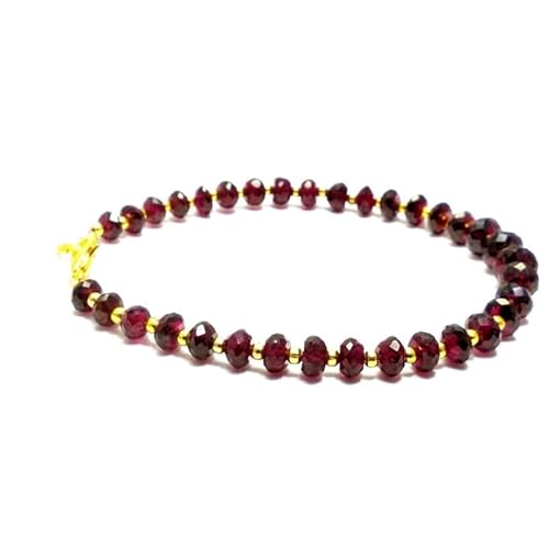 Granat 4–4,5 mm Rondellform, facettierte Perlen, 17,8 cm, vergoldeter Verschluss, Armband für Männer und Frauen | LK_STACK_03158 von LKBEADS