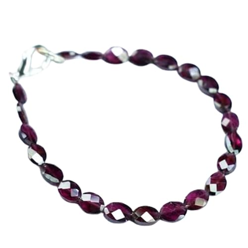 Granat 5 x 7 mm, ovale Form, facettierte Schliffperlen, 17,8 cm, versilberter Verschluss, Armband für Männer und Frauen | LK_STACK_03061 von LKBEADS