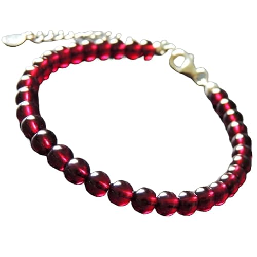 Granat-Perlen, rund, 6 mm, glatt geschliffen, 17,8 cm, verstellbarer, versilberter Verschluss, Armband für Männer und Frauen | LK_STACK_03332 von LKBEADS