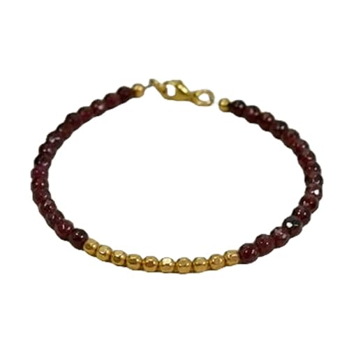 Granatperlen, rund, 4 mm, glatt geschliffen, 17,8 cm, versilberter Verschluss, Armband für Männer und Frauen | LK_STACK_03319 von LKBEADS