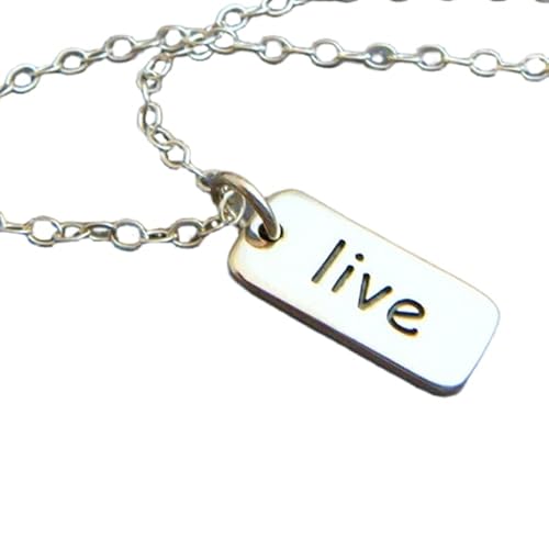 Halskette „Live“ aus 925er Sterlingsilber|Schmuck mit inspirierendem Wort|Inspirierendes Zitat, Motto, Affirmation|Kleiner, schlichter Anhänger|Geschenk für sie | mit 45,7 cm | versilbert | 0008 von LKBEADS