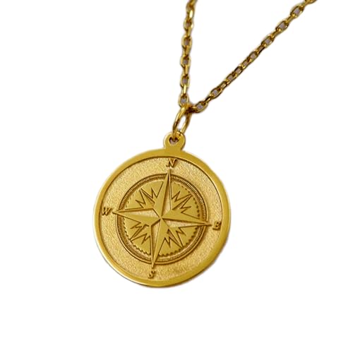 Halskette aus 925er Sterlingsilber, 22 mm | 18 Zoll Kette | Kompasskette – Richtungssymbol-Anhänger | minimalistisch graviert für sie in Gelb | Rosé | Weiß | Vergoldung, handgefertigt | L_01651 von LKBEADS