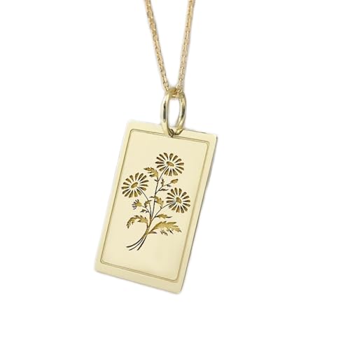 Halskette aus 925er Sterlingsilber, 24 x 16 mm, 45,7 cm lange Kette, Tarot-Gänseblümchen-Geburtsblumenschmuck, rechteckiger Geburtsmonatsblumenanhänger, Aprilblume, handgefertigte Vergoldung, 00149 von LKBEADS