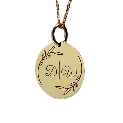 Halskette aus 925er Sterlingsilber, 28 mm | 18 Zoll Kette | Initialenanhänger | Initialen-Schmuck mit Scheibe und Buchstaben | Blatt-Initialen-Anhänger | Vergoldung für Paare, handgefertigt |00608 von LKBEADS