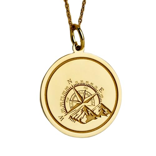 Halskette aus 925er Sterlingsilber, 28 mm | 18-Zoll-Kette | Kompass-Bergkompass-Anhänger | Schmuck für Fernweh | Abschlussfeier | Kompass-Anhänger | Reisehalskette | Vergoldung, handgefertigt | 00729 von LKBEADS