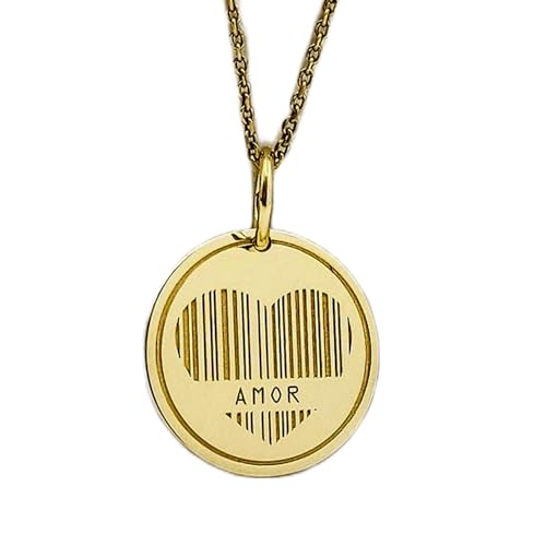 Halskette aus 925er Sterlingsilber, 28 mm | 18 Zoll Kette | vergoldeter Amor-Herzanhänger | Barcode-Herz-Liebesschmuck | Charm | Herzanhänger | Amor-Scheibe, vergoldet, handgefertigt |00283 von LKBEADS