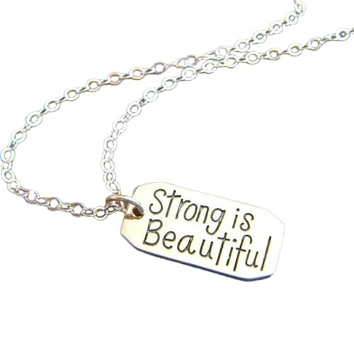Halskette aus 925er Sterlingsilber „Stark ist schön“, kleiner inspirierender Wortschmuck, inspirierendes Zitat, Motto-Anhänger, Stärke, Frauen, feministischer Charm | mit 45,7 cm | versilbert | 0153 von LKBEADS