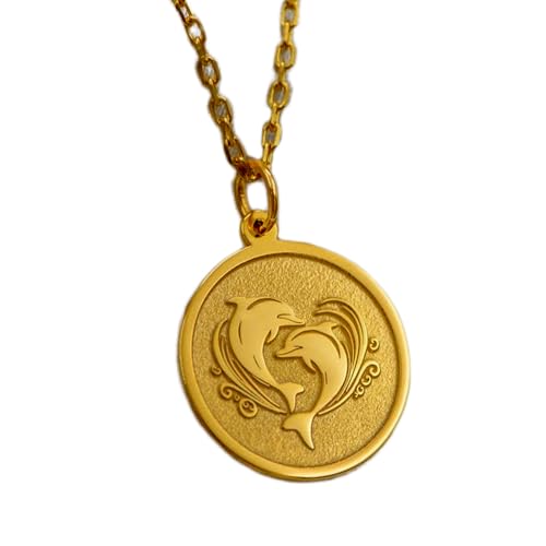 Halskette aus 925er Sterlingsilber| 22 mm 18 Zoll Kette Delfinanhänger – handgefertigtes Meerestier| Meeresleben für Sie oder Ihn Meerestiere kostenlose Gravur handgefertigte Vergoldung L_01831 von LKBEADS