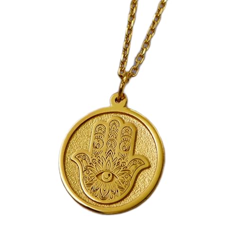 Halskette aus 925er Sterlingsilber| 22 mm 18 Zoll Kette Fatima-Halskette – handgefertigter Hamsa-Anhänger Schutzamulett-Schmuck spiritueller böser Blick für ihn handgefertigte Vergoldung L_01941 von LKBEADS