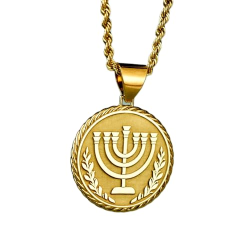 Halskette aus 925er Sterlingsilber| 22 mm 18-Zoll-Kette Menora-Seil| der Chanukkia-Anhänger hebräische Kerzen| Münzmedaille Menora-Medaillon Chanukka Seil-Amulett Vergoldung| handgefertigt LG_00361 von LKBEADS