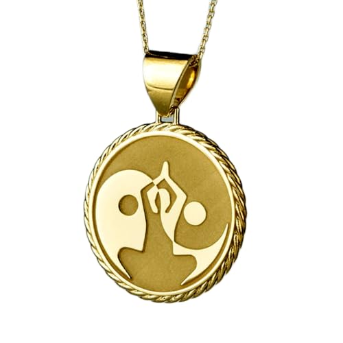 Halskette aus 925er Sterlingsilber| 22 mm 18-Zoll-Kette Yin-Yang-Yoga-Pose-Anhänger runder Seilanhänger Meditationsanhänger spiritueller Münzschmuck achtsame Vergoldung| handgefertigt |LG_00304 von LKBEADS